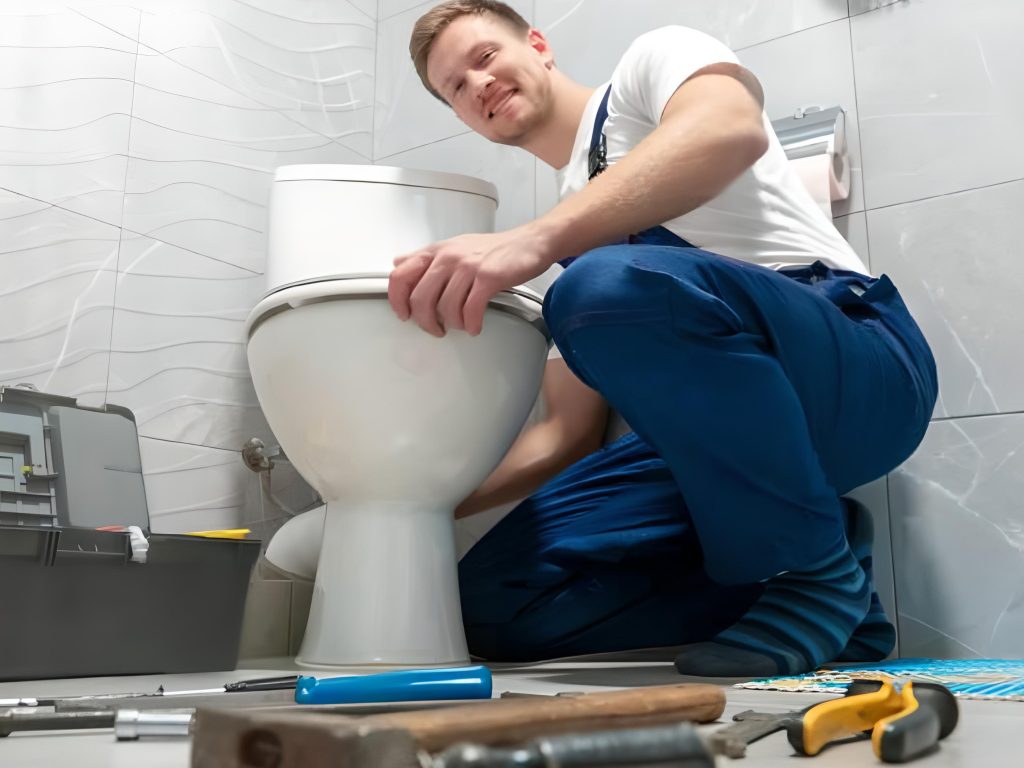 plumber fixing the toilet